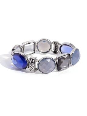 Silver-Tone Blue & Gray Faceted Stone Stretch Bracelet